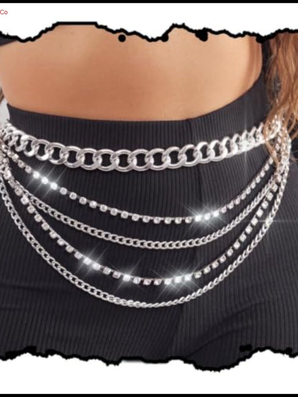 Rhinestone Chain Waist Belt Adjustable Silver Body Jewelry for Women